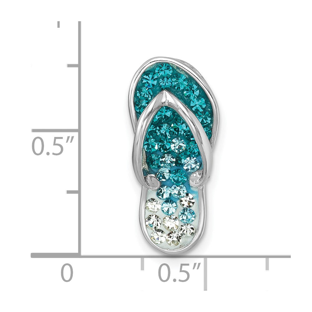 Sterling Silver Rhodium-plated Polished Blue Crystal Flip Flop Chain Slide