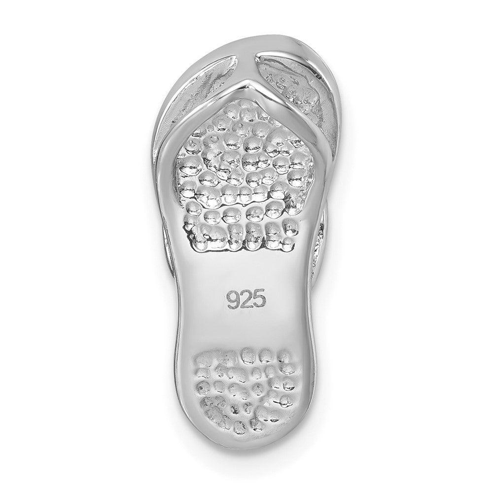 Sterling Silver Rhodium-plated Polished White Crystal Flip Flop Chain Slide