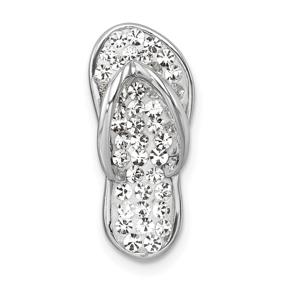 Sterling Silver Rhodium-plated Polished White Crystal Flip Flop Chain Slide