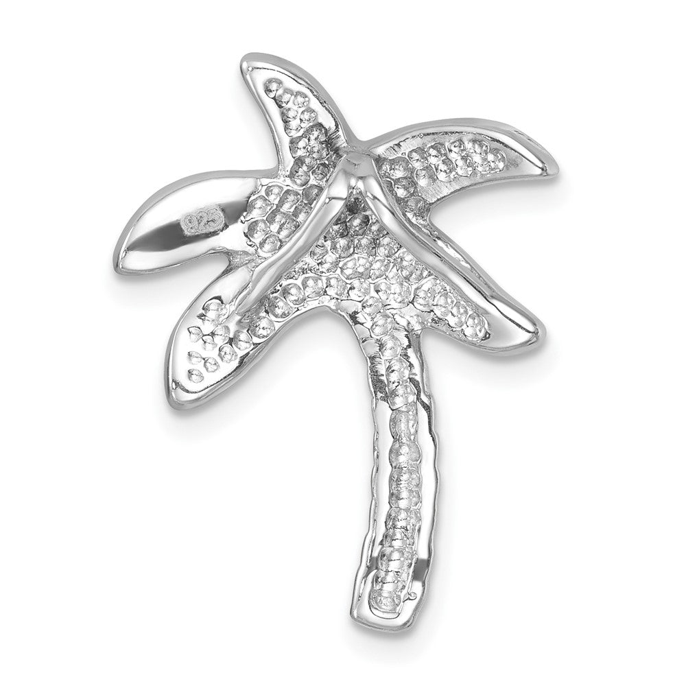 Sterling Silver Rhodium-Plated Polished Green Crystal Palm Tree Chain Slide