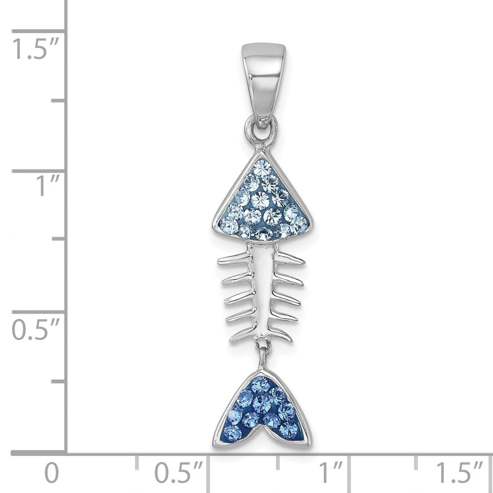 Sterling Silver Rhodium-plated Polished Moveable Blue Crystal Bonefish Pendant