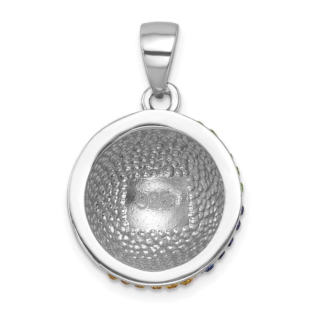 Sterling Silver Rhodium-plated Polished Multi-Color Crystal Beach Ball Pend