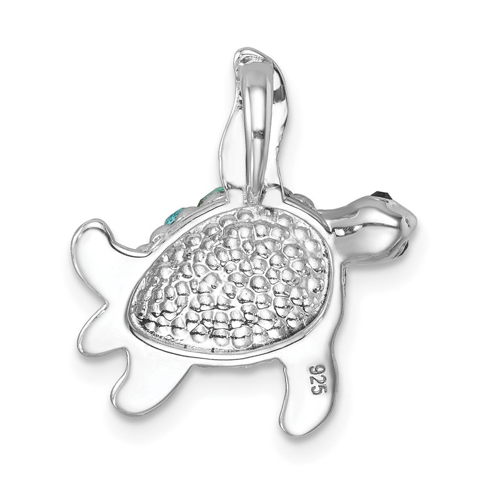 Sterling Silver Rhodium-plated Polished Crystal Turtle Chain Slide
