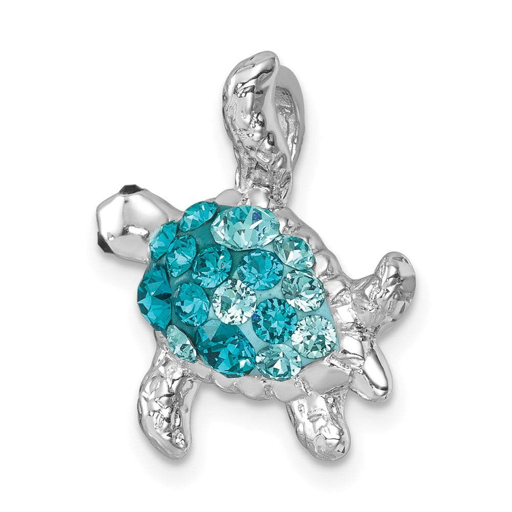 Sterling Silver Rhodium-plated Polished Crystal Turtle Chain Slide