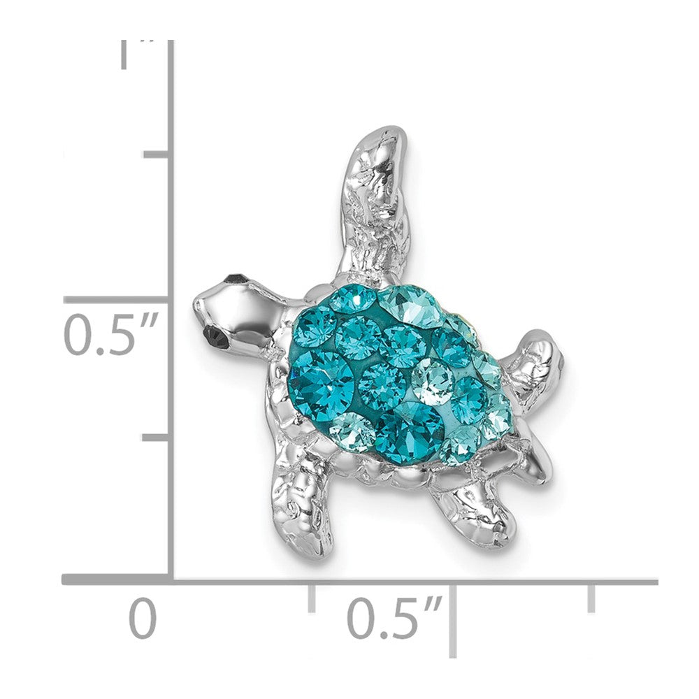 Sterling Silver Rhodium-plated Polished Crystal Turtle Chain Slide