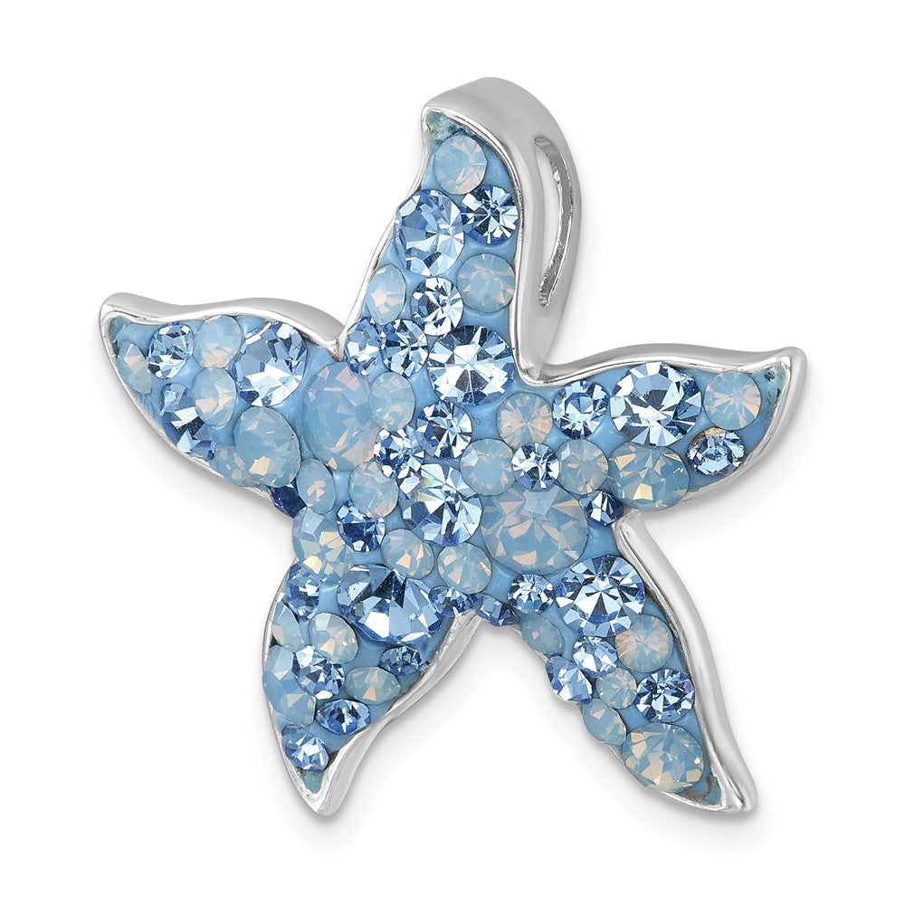 Sterling Silver Rhodium-plated Polished Crystal Starfish Chain Slide