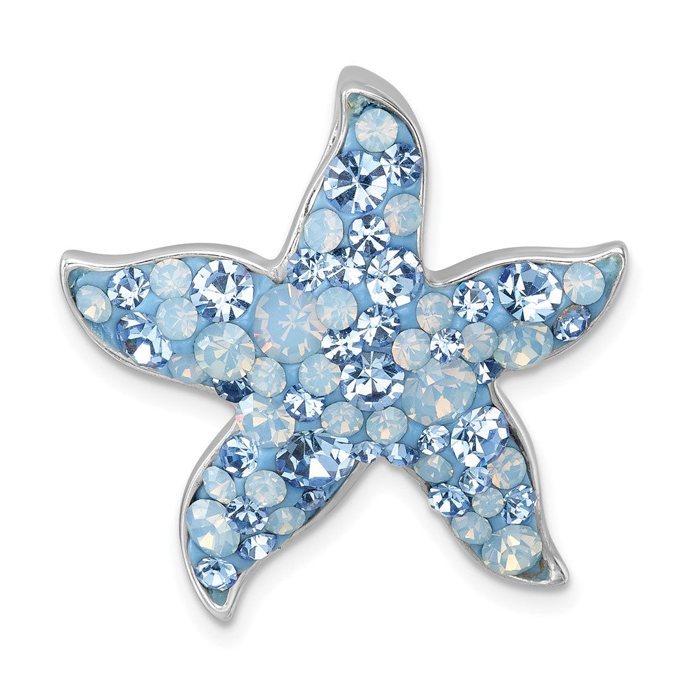 Sterling Silver Rhodium-plated Polished Crystal Starfish Chain Slide