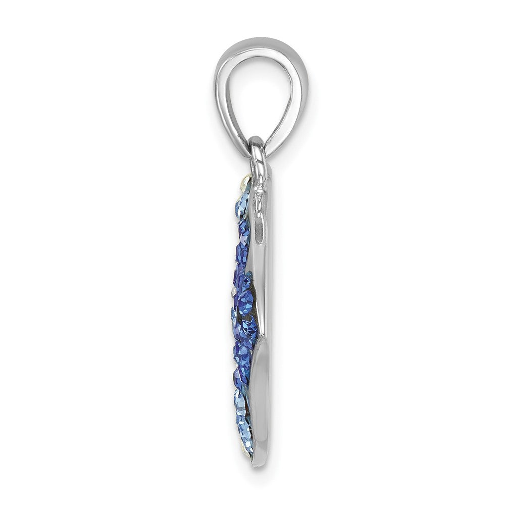 Sterling Silver Rhodium-plated Polished Blue and White Crystal Angel Fish Pendant
