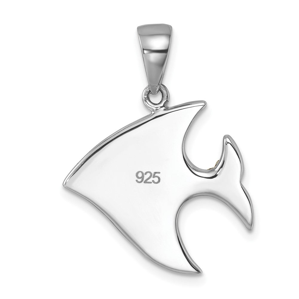 Sterling Silver Rhodium-plated Polished Blue and White Crystal Angel Fish Pendant