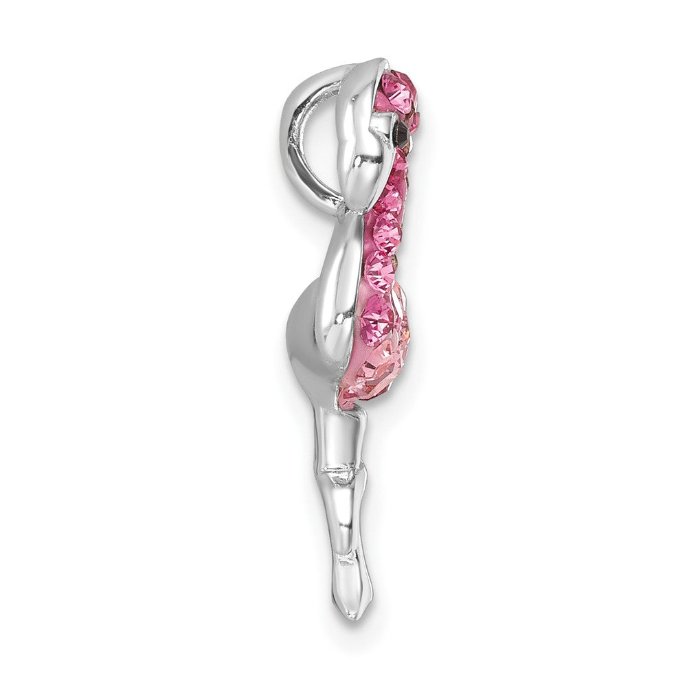 Sterling Silver Rhodium-plated Polished Pink Crystal Flamingo Chain Slide