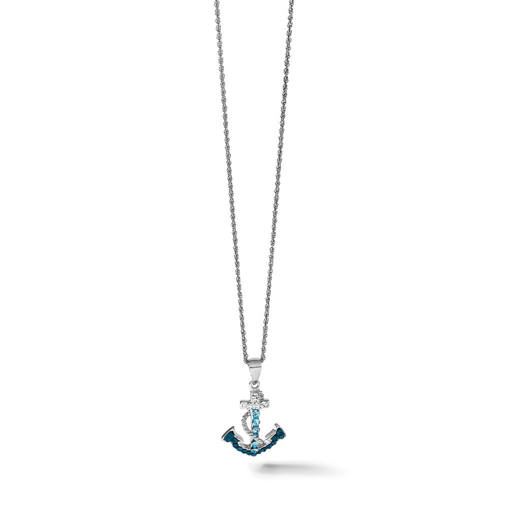 Sterling Silver Rhodium-Plated Polished Crystal Anchor Pendant