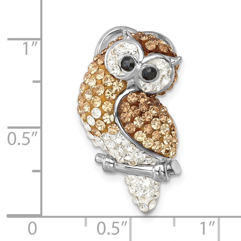 Sterling Silver Rhodium-plated Polished Crystal Owl Slide