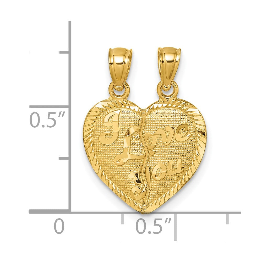 14k Polished Diamond-cut I LOVE YOU 2-Piece Break Apart Heart Pendant