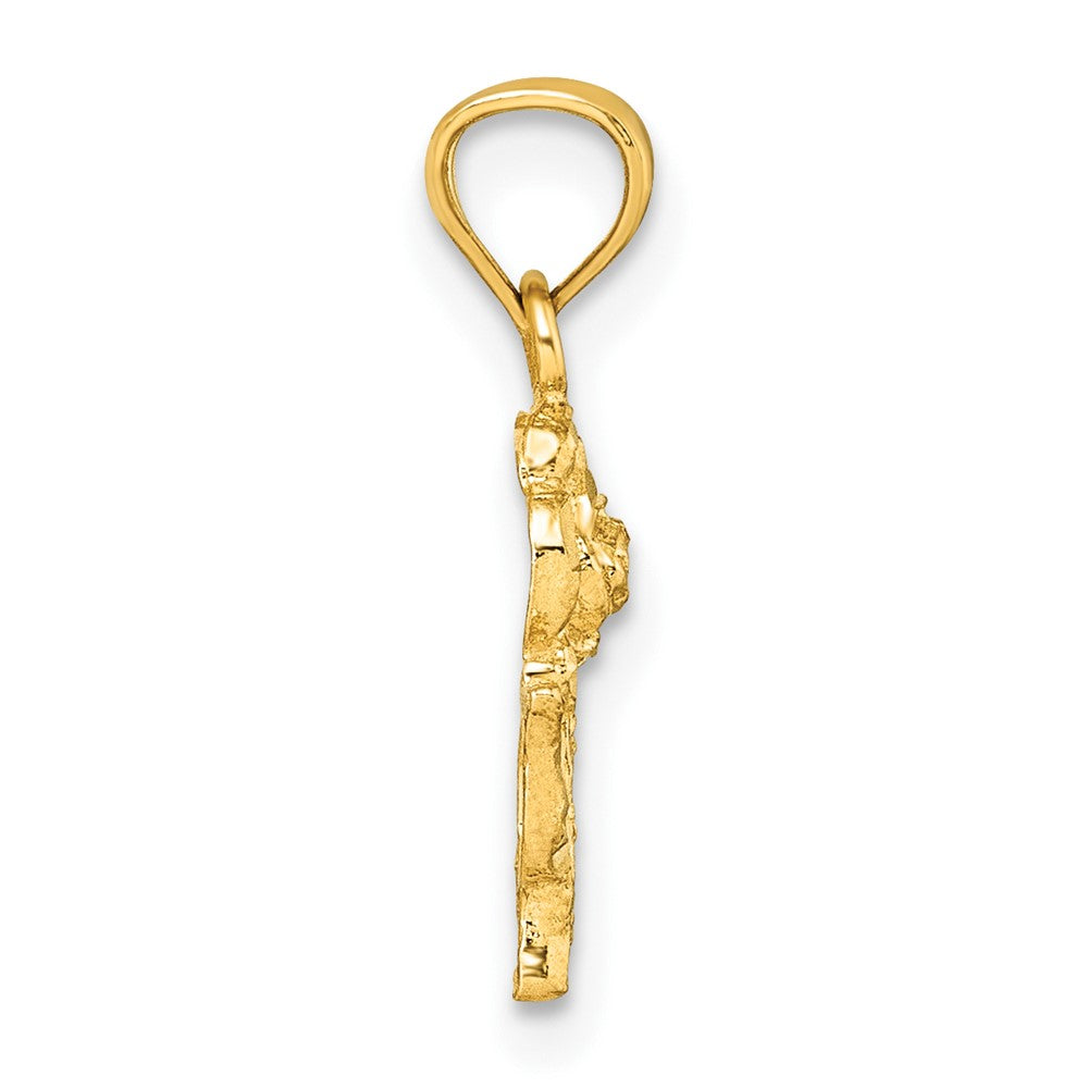 14k Polished Diamond-cut Rose Charm Pendant