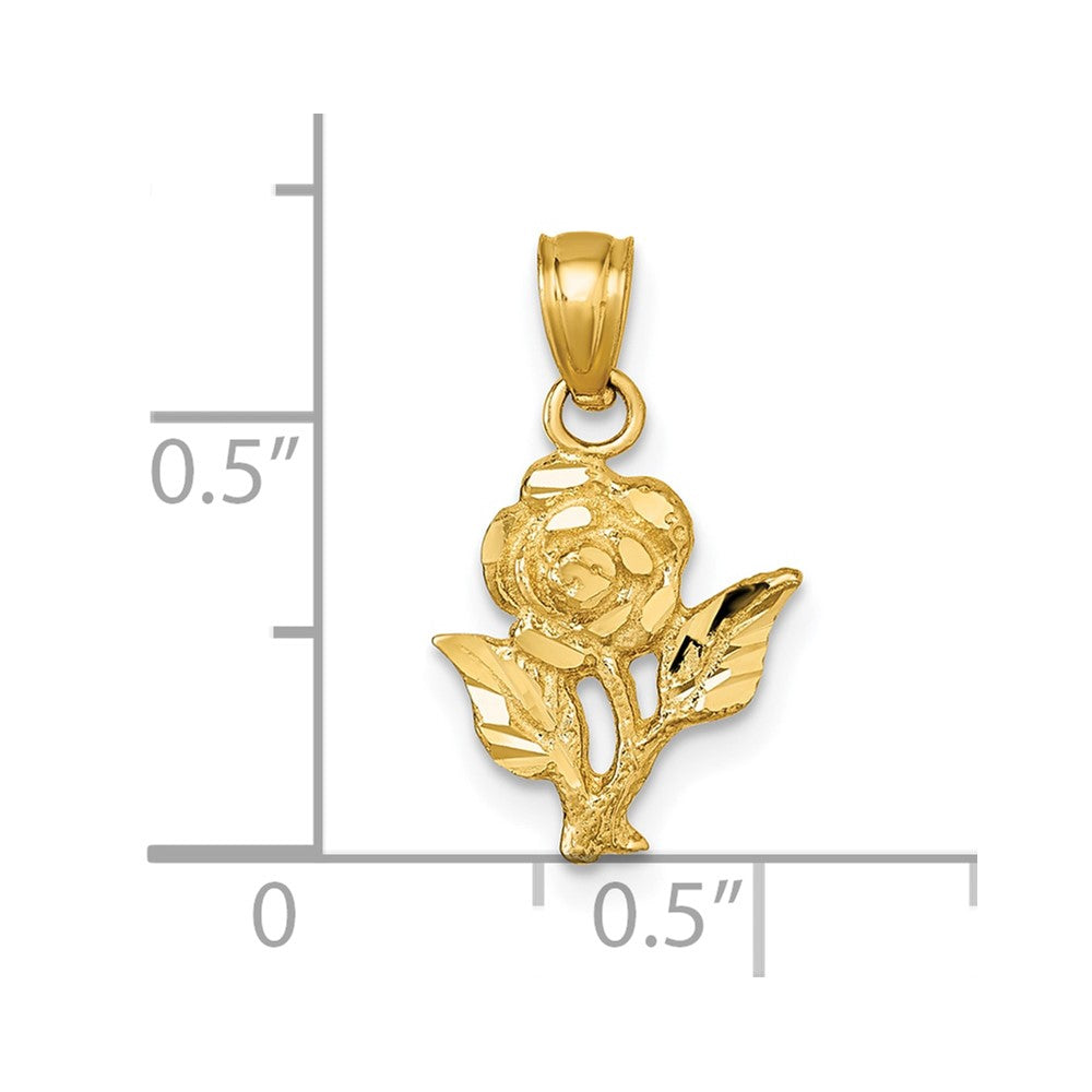 14k Polished Diamond-cut Rose Charm Pendant