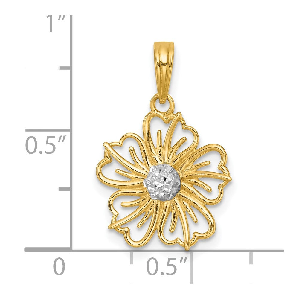 14k with White Rhodium Polished Fancy Pierced Flower Charm