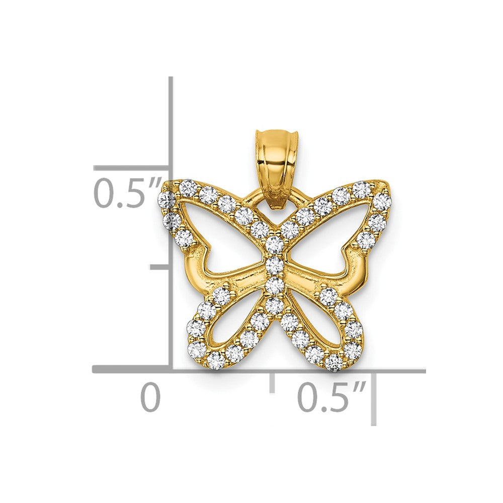14k Polished CZ Cut Out Wing Butterfly Pendant