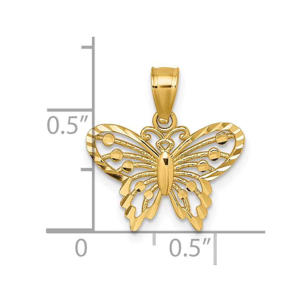 14k Polished and Diamond-cut Cut-out Butterfly Pendant