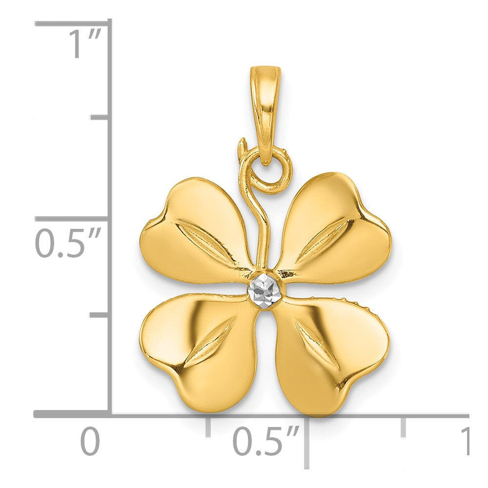 14k with White Rhodium Polished 4-Leaf Clover Charm Pendant