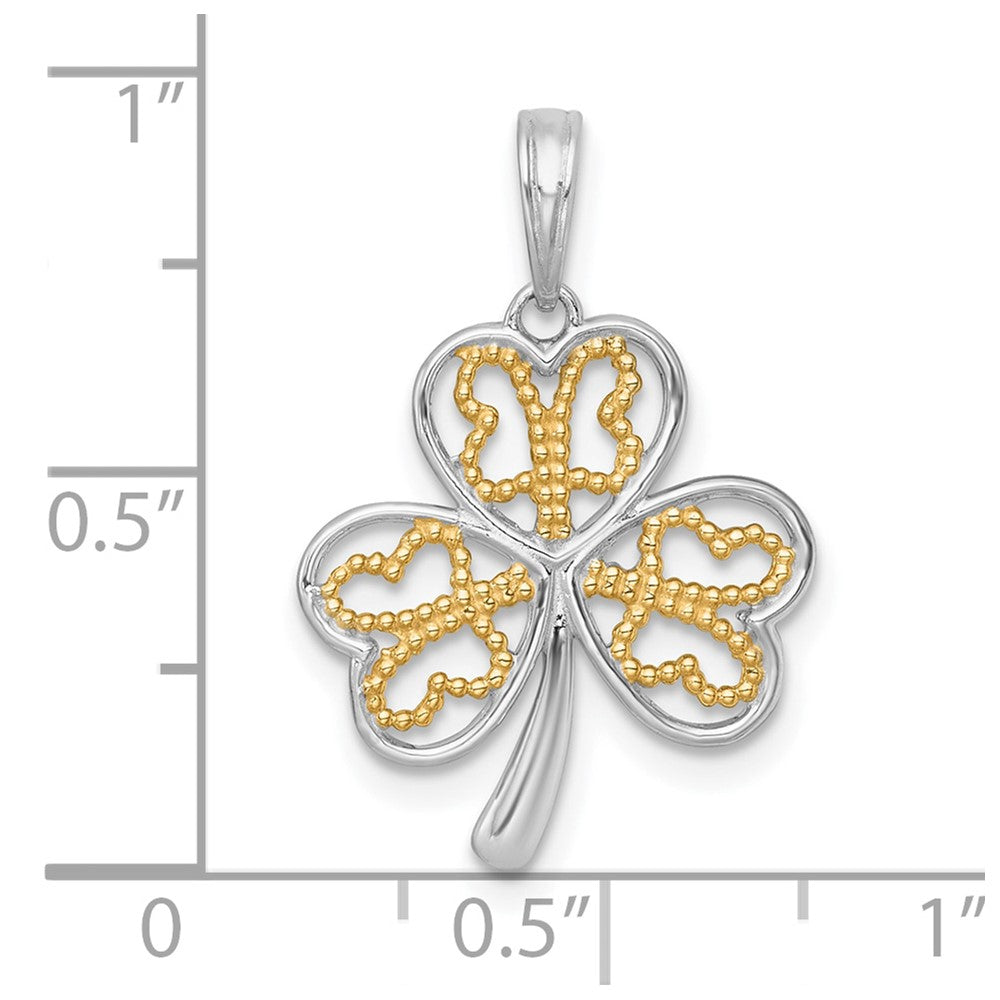 14k with White Rhodium Polished Fancy 3-Leaf Clover Charm