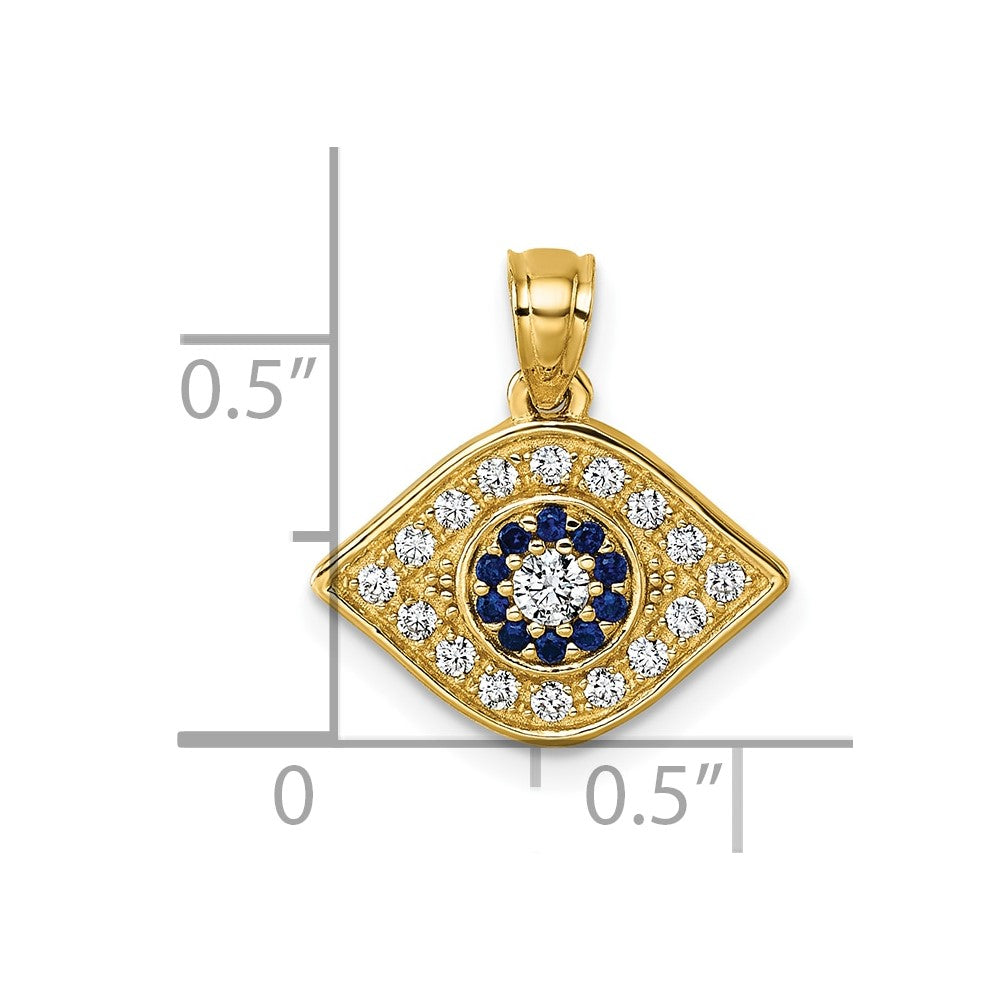 14k Polished Lab Created Blue Spinel and CZ Evil Eye Charm Pendant
