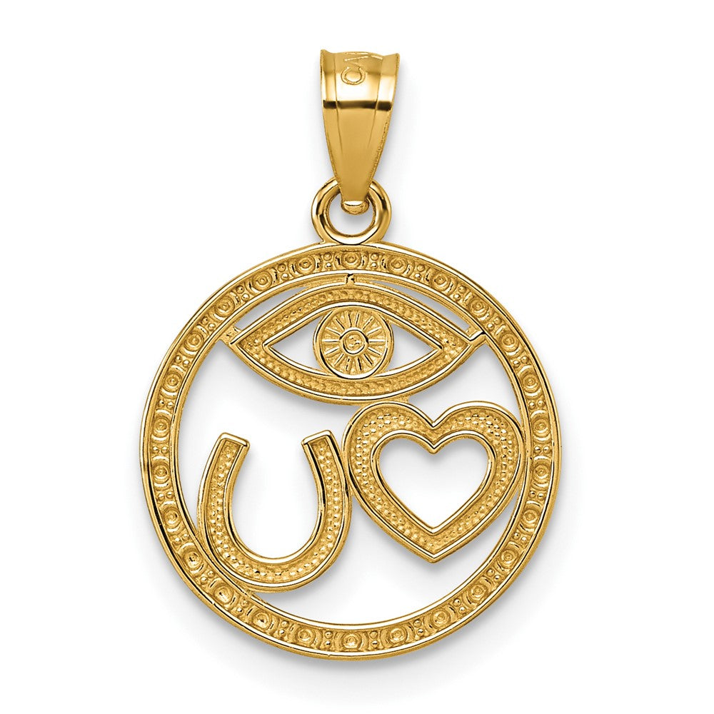 14k Polished Heart/Evil Eye/Horseshoe In Circle Pendant