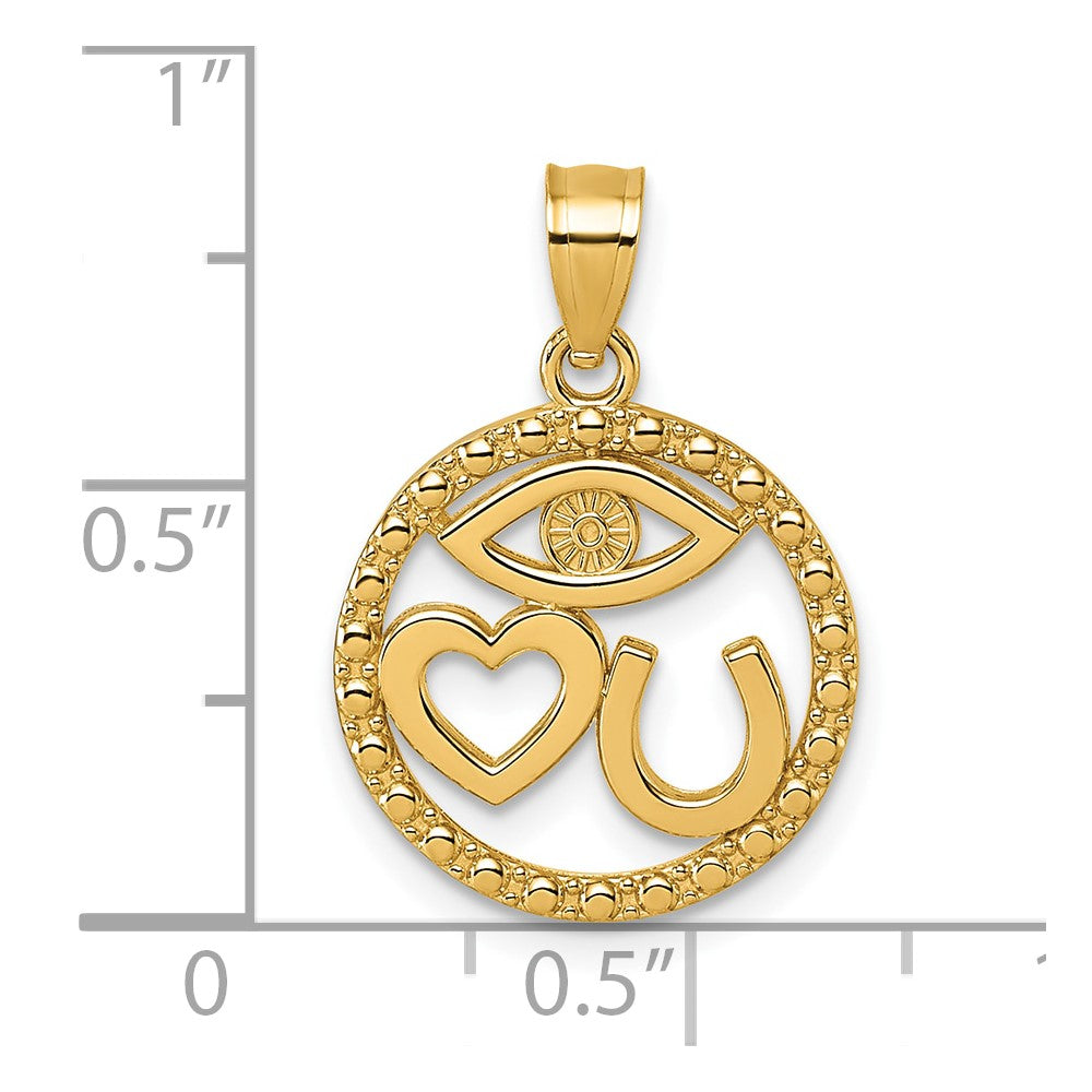14k Polished Heart/Evil Eye/Horseshoe In Circle Pendant