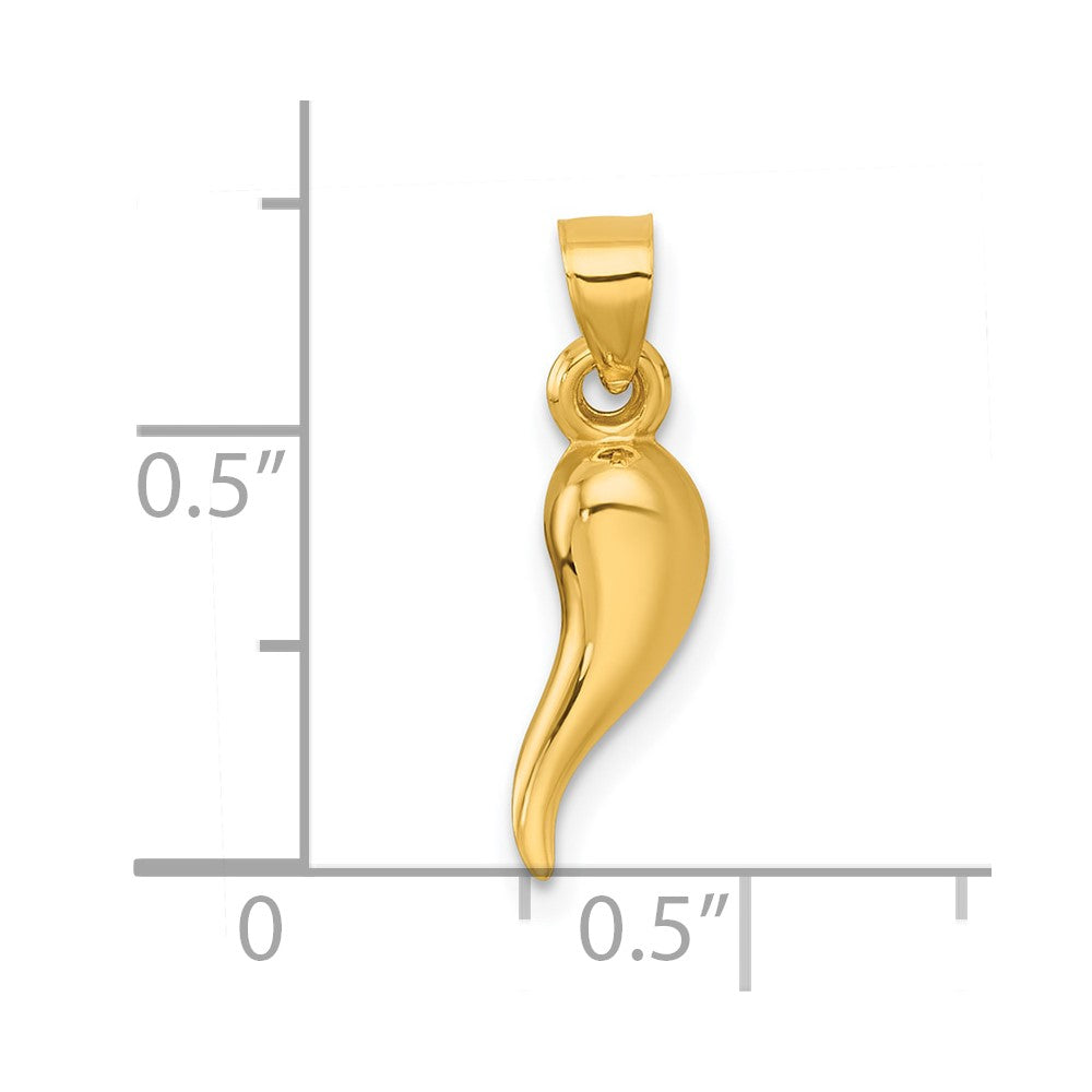 14k Polished Hollow 3-D Italian Horn Pendant