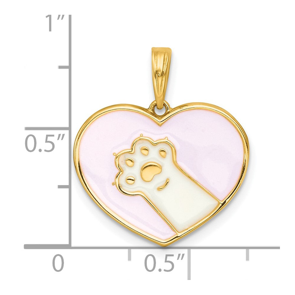 14k Polished White Enamel Paw In Pink Heart Charm