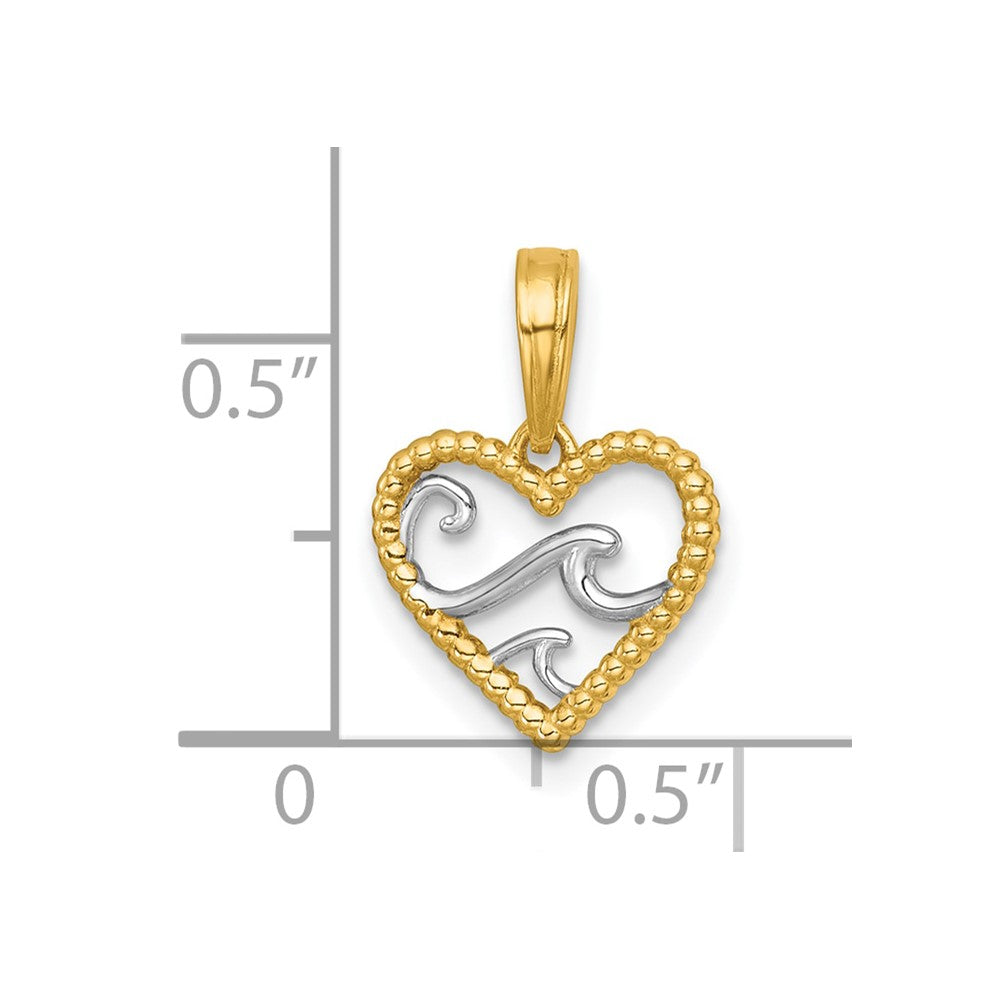 14k with White Rhodium Reversible Polished Waves In Heart Charm