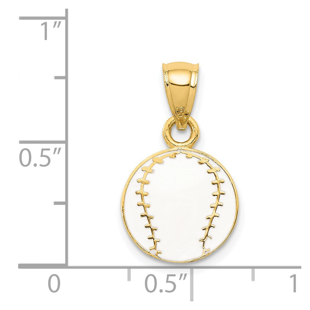 14k White Enameled Baseball Pendant