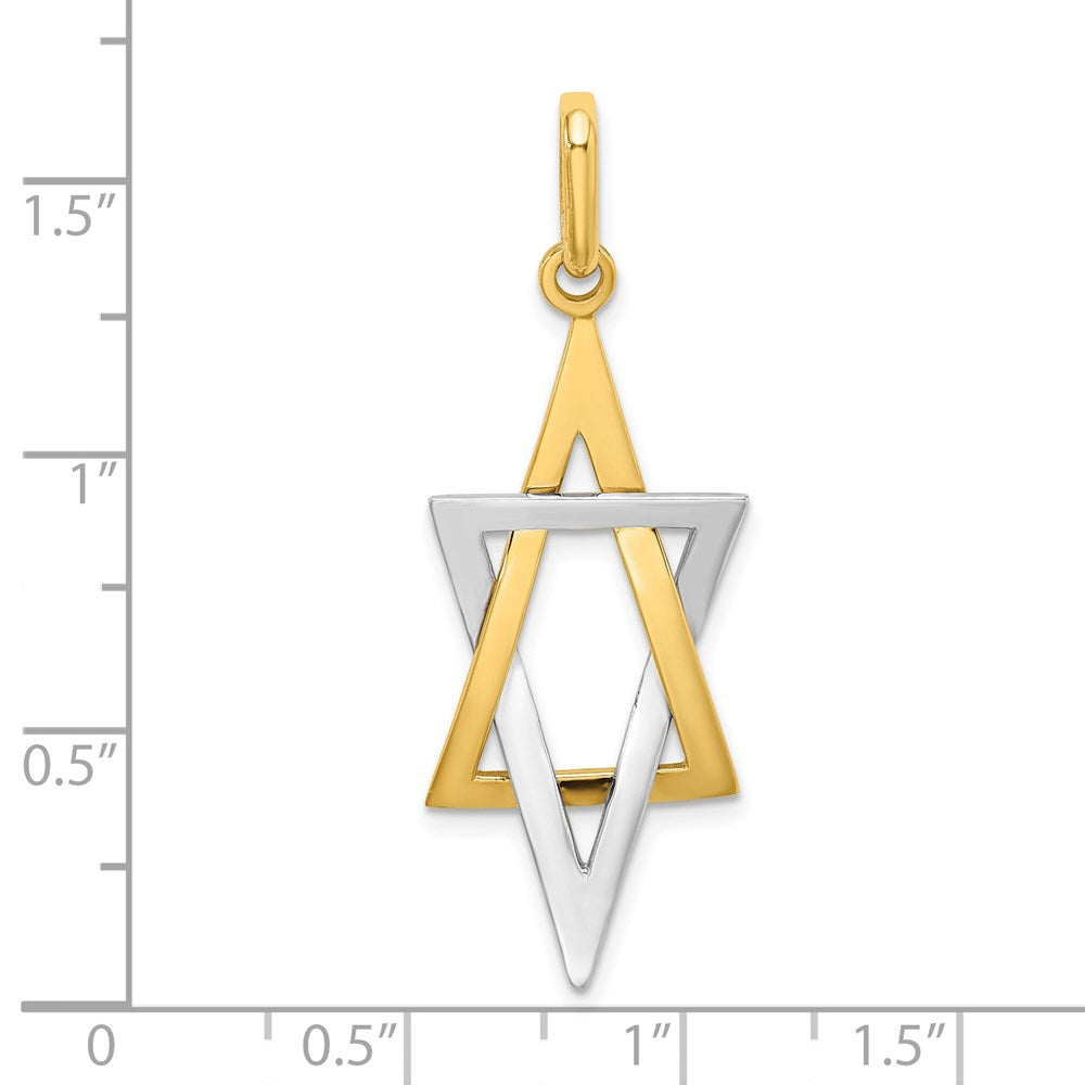 14K and White Rhodium Elongated Star Of David Charm