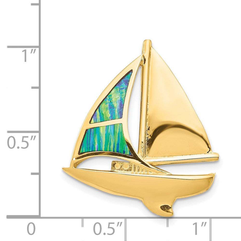 14K Lab Created Opal Sailboat Omega Slide