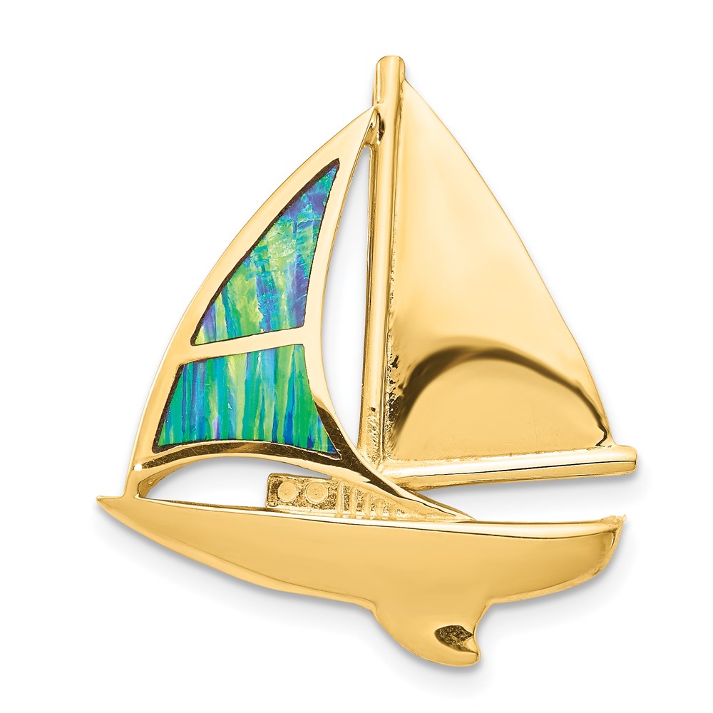 Solid;Casted;Polished;14k Yellow gold;Hidden bail;Imitation opal;Fits up to 2mm regular;Fits up to 3mm fancy