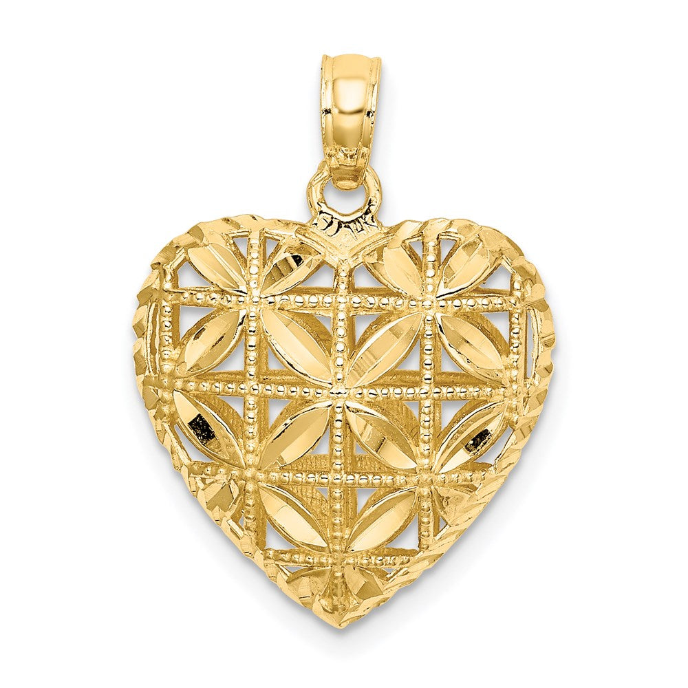 14K Polished 3-D Filigree Puffed Heart Pendant