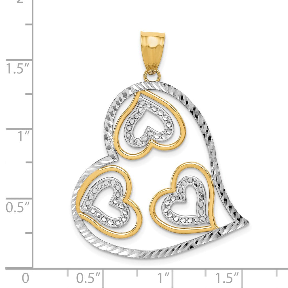 14K and White Rhodium Polished Hearts Inside Heart Pendant