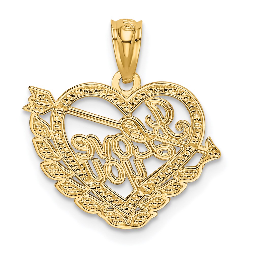 14k and White Rhodium I LOVE YOU Heart and Arrow Pendant