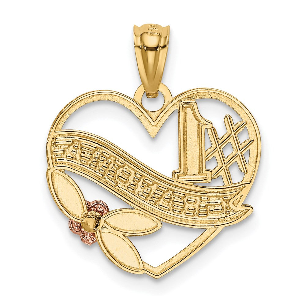 14k Two-tone with White Rhodium #1 GRANDMA Heart Pendant