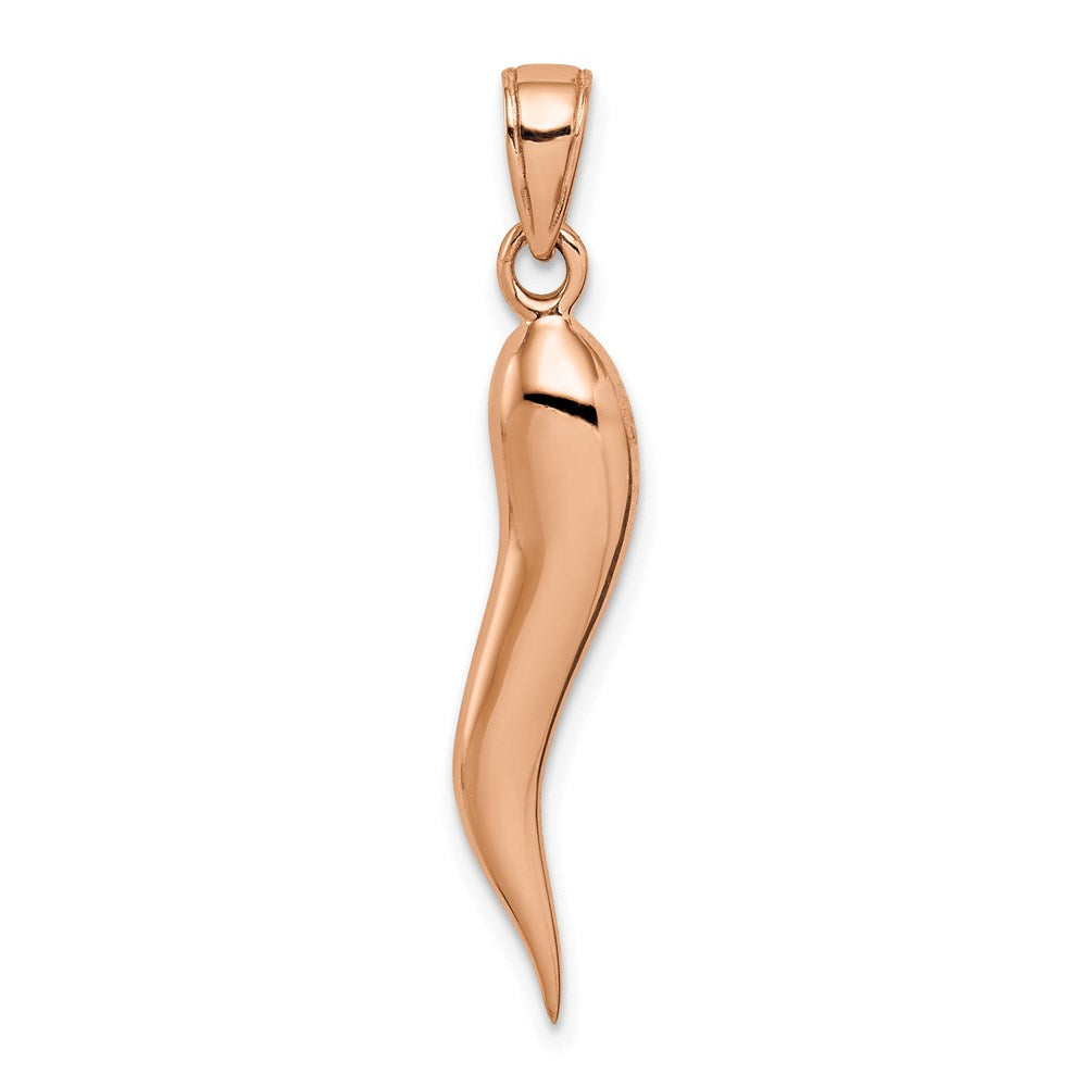 14k Rose Gold Large 3-D Italian Horn Pendant