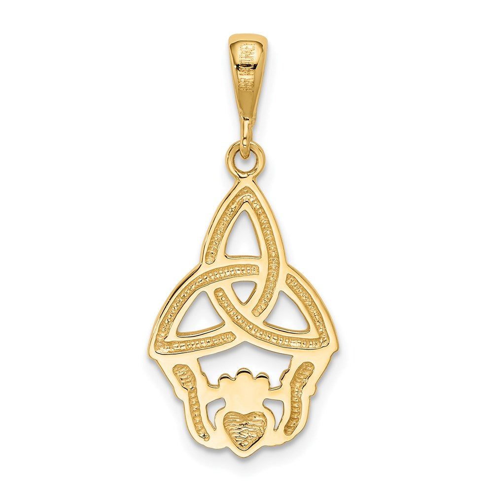 14K and White Rhodium Diamond-cut Claddagh Trinity Knot Pendant