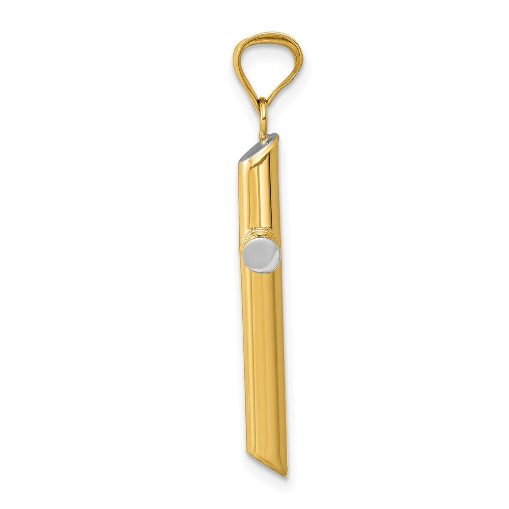 14k and White Rhodium 3-D Hollow Cross Pendant