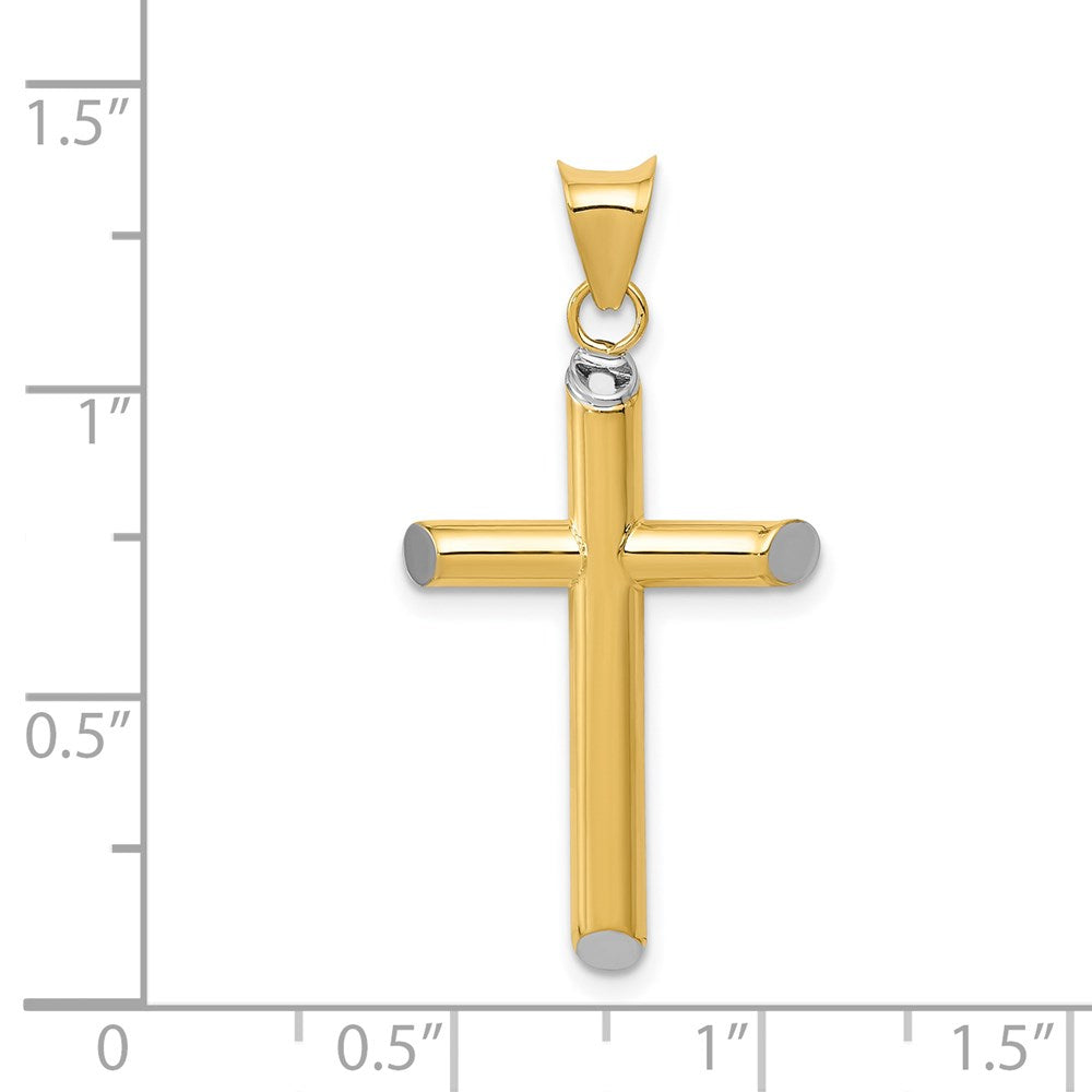 14k and White Rhodium 3-D Hollow Cross Pendant