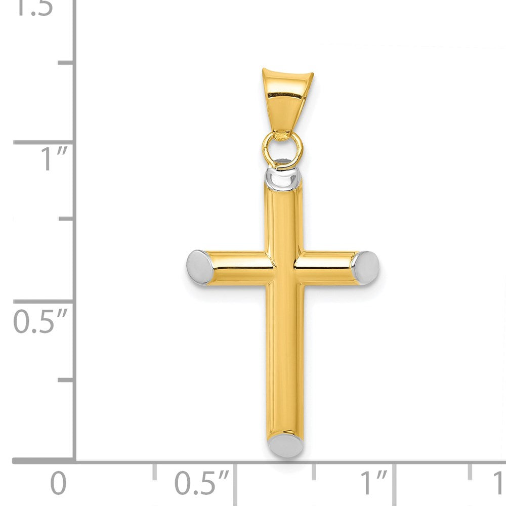 14k and White Rhodium 3-D Hollow Cross Pendant