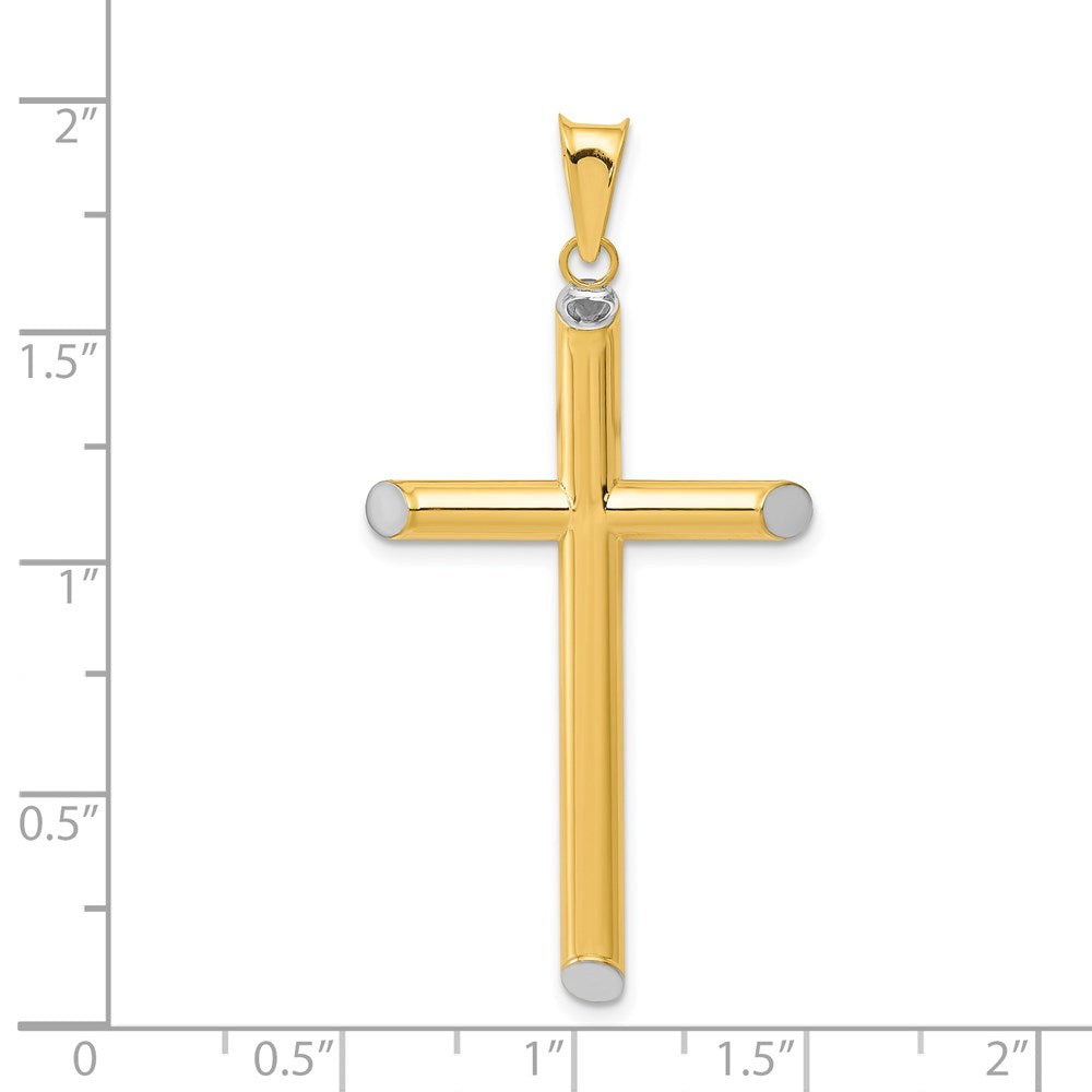 14k and White Rhodium 3-D Hollow Cross Pendant