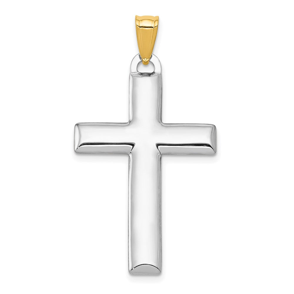 14K and White Rhodium Reversible Yellow/White Cross Pendant