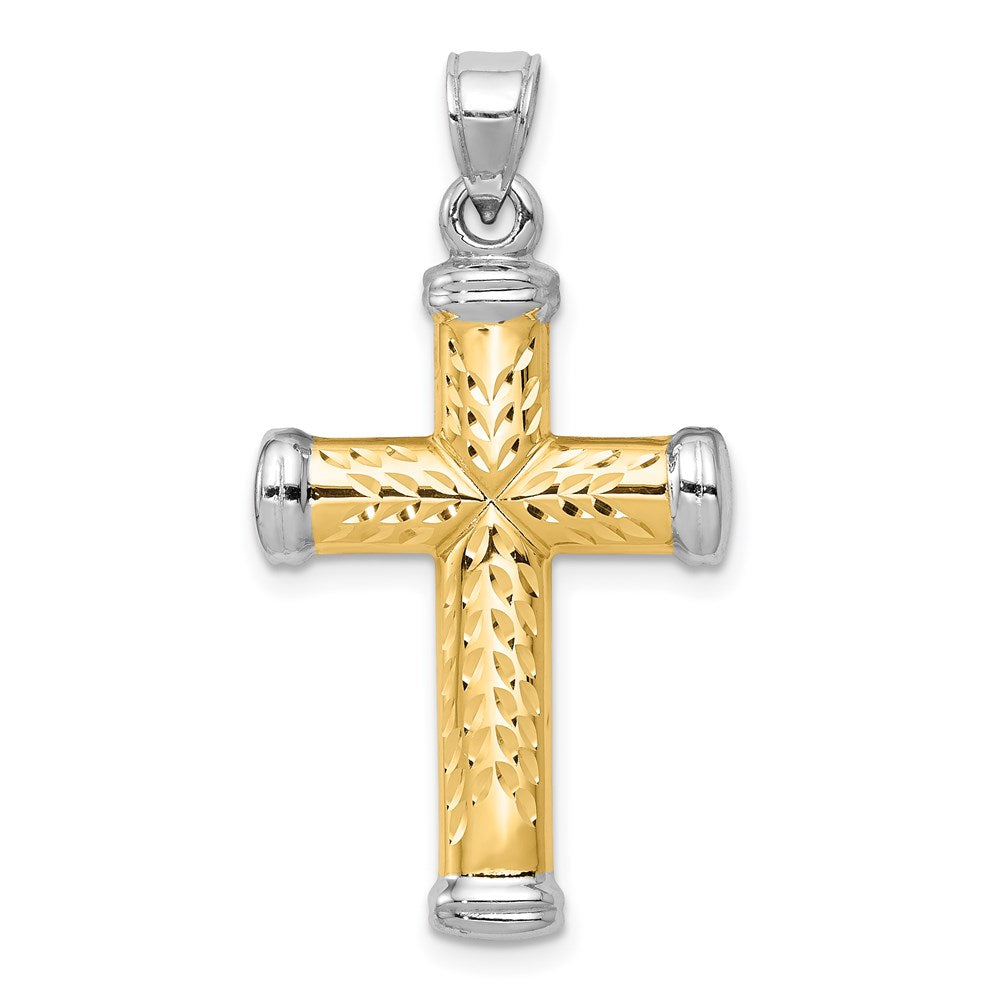 Diamond-cut;Polished;14K Two-tone;Hollow;Reversible;Rhodium