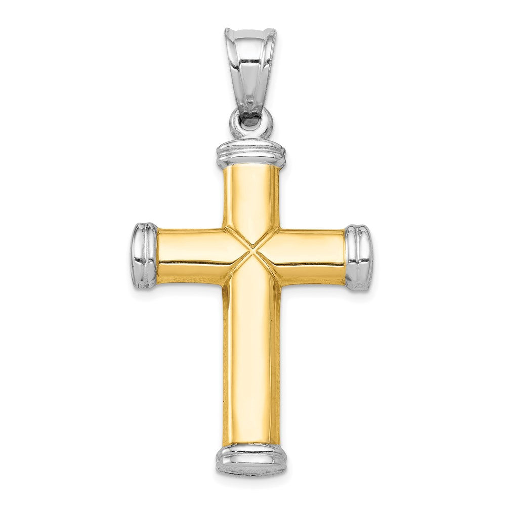 14K Two-Tone and White Rhodium Diamond-cut Reversible Cross Pendant