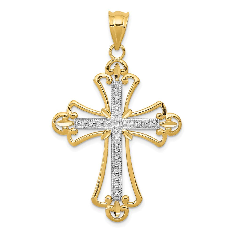 Solid;Casted;Diamond-cut;Polished;14K Yellow gold & rhodium;Textured back