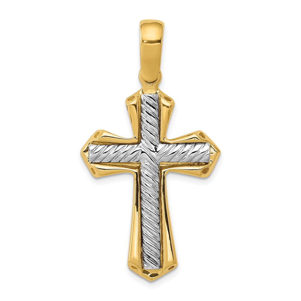 Solid;Casted;Polished;14K Two-tone;Flat back;Not engraveable;Textured
