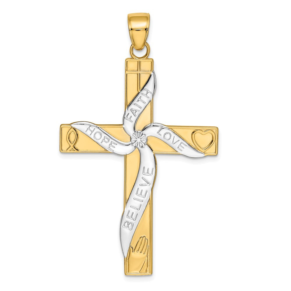Diamond-cut;Die struck;Polished back;14K Yellow gold & rhodium;Polished & satin